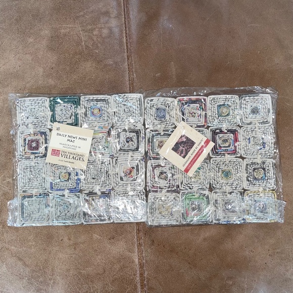 Pair of TenThousandVillages Handcrafted Philippines Daily News Mini Mats/Trivets - Picture 1 of 6